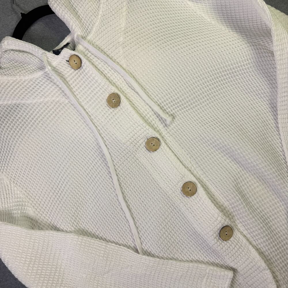 Focus Casual Life Waffle Knit Sweater Cardigan Hooded Jacket White Size XL